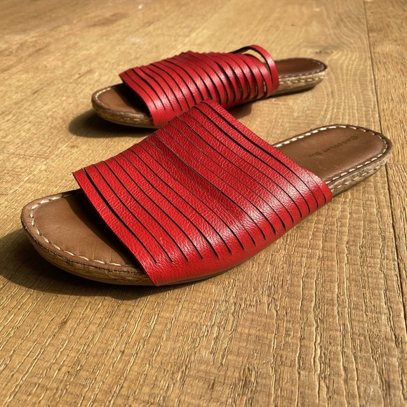 Chocolat Blu Shoes - Chocolat Blu Red Leather Sliced Cage Slide Sandal